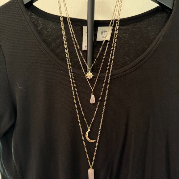 Four Tier Star, Moon, Rose Quartz Necklace - Picture 1 of 7